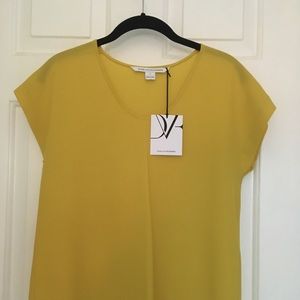 DVF Yellow Draped Blouse Size Small – NWT, Elegant Fit